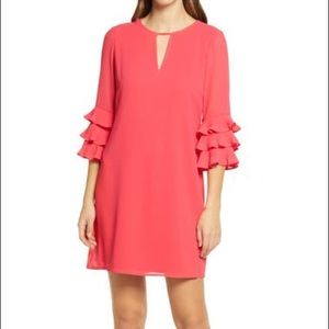Vince Camuto Pleated Sleeve Shift Dress Coral